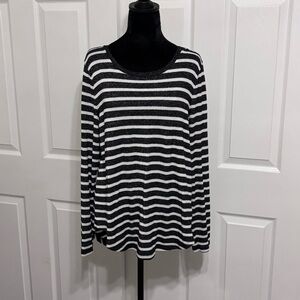 Old Navy Black White Striped Long Sleeve Knit lightweight Sweater Top Size Large